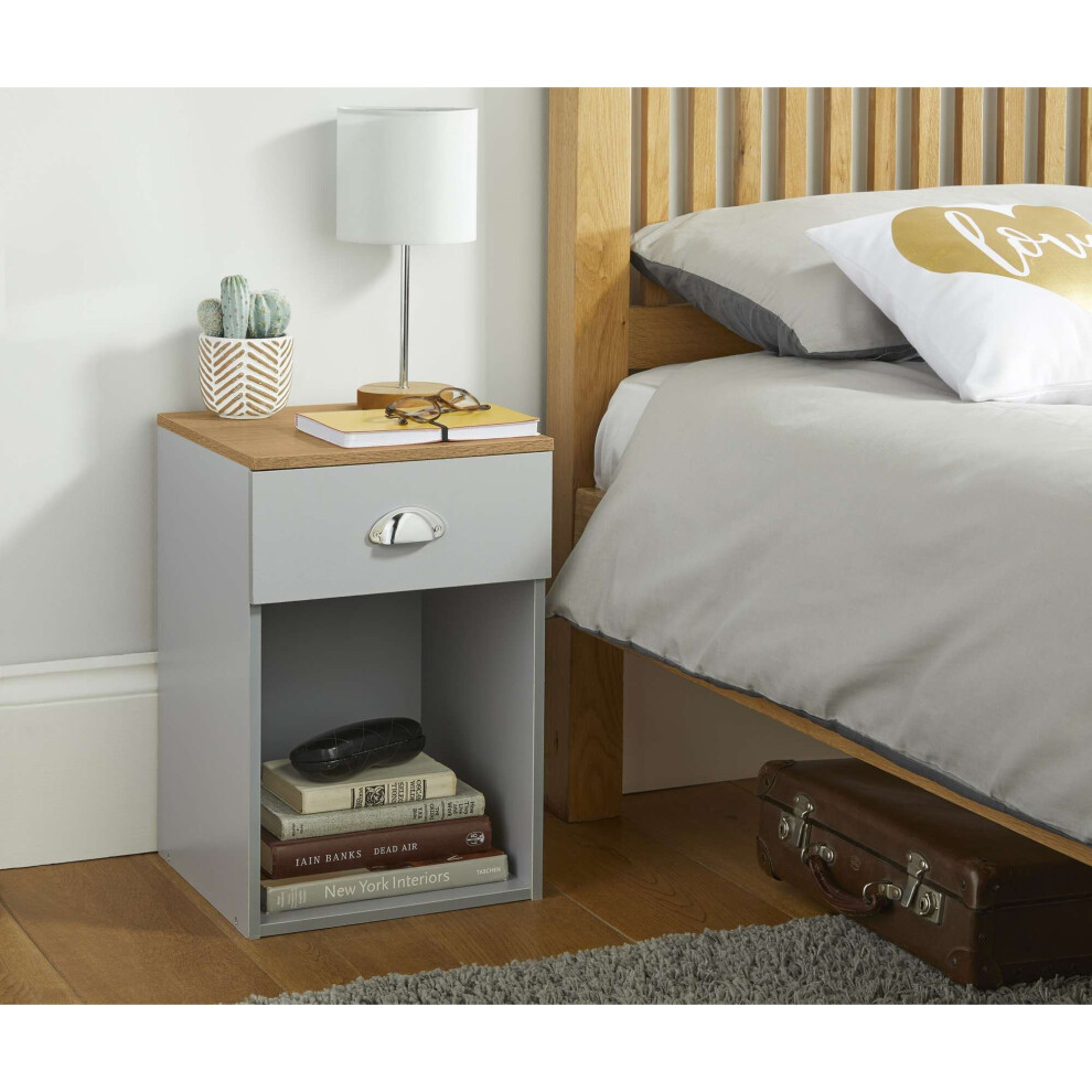 1 Drawer Bedside Cabinet Grey & Oak Effect Bedroom Furniture