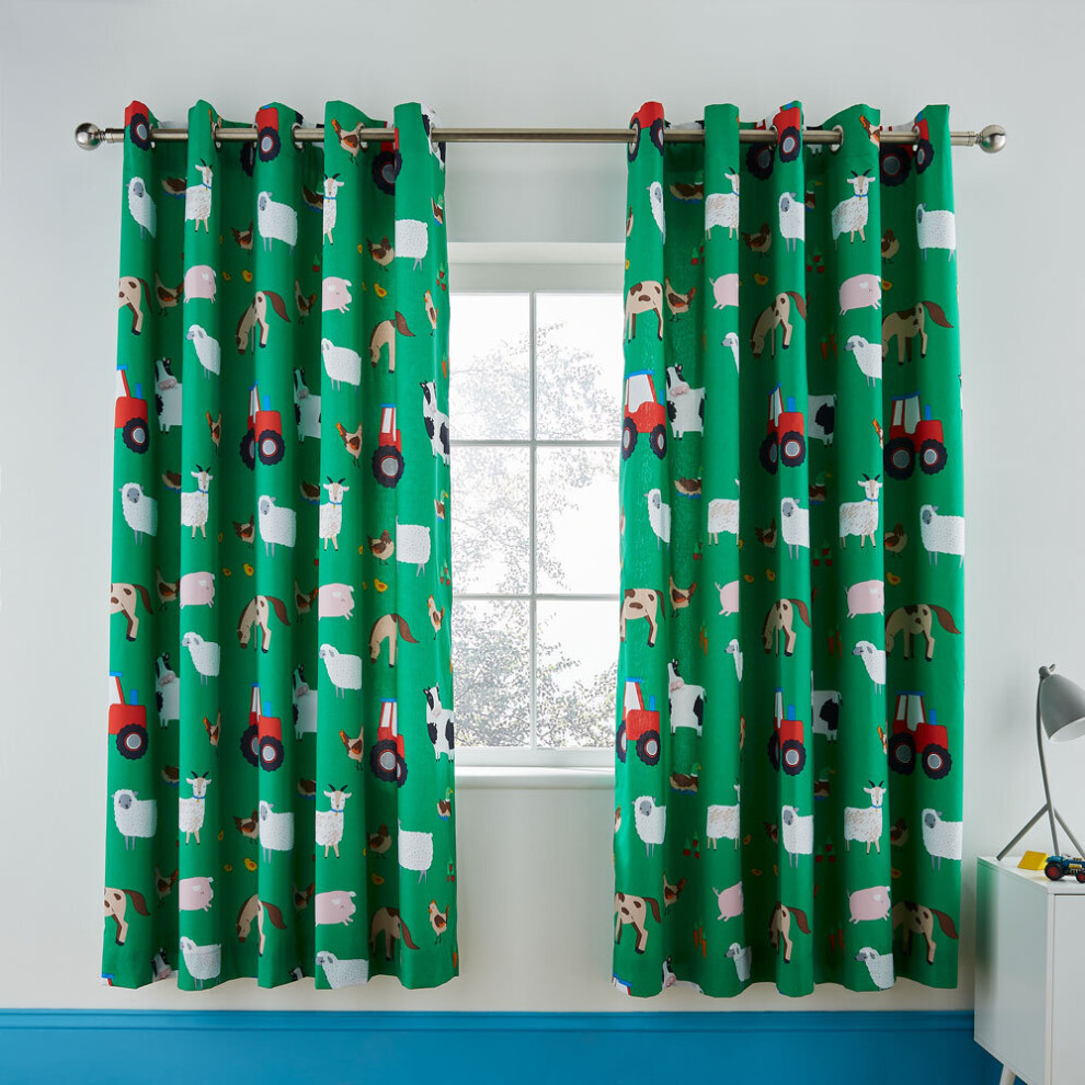 Catherine Lansfield Kids Farmyard Animals Eyelet Curtains, Green, 66 x 72 Inch