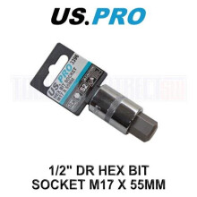 US PRO Tools Single 1/2" dr Hex Allen Bit Socket M17 X 55mm 3396