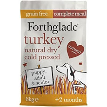 Forthglade Complete Natural Dry Dog Food - Grain FreeTurkey (6kg) Resealable Bag - Easy to Digest Cold Pressed Dog Food for Puppy, Adult & Senior Dogs