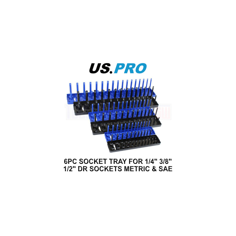 Us Pro Tools 6Pc Socket Tray For 1/4" 3/8" 1/2" Dr Sockets Metric & Sae 2304 5060848152038