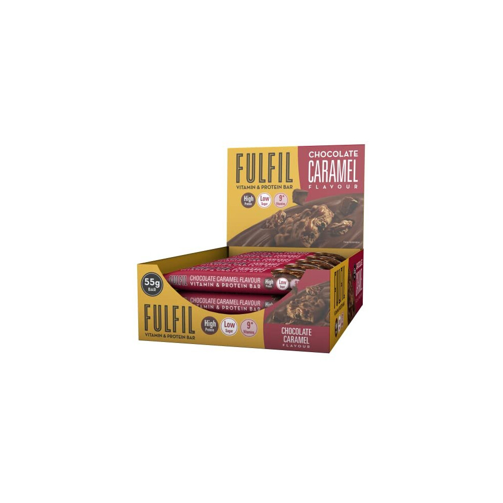 FULFIL Vitamin and Protein Bar (15 x 55g Bars) — Chocolate Caramel Flavour — 20g High Protein, 9 Vitamins, Low Sugar 