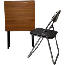 (Teak, Silver Frame-Black Seat) Classroom Study Desk Folding Table & Chair
