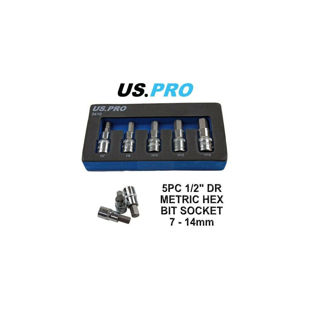 Us Pro Tools 5Pc 1/2" Dr Metric Hex Bit Sockets 3410