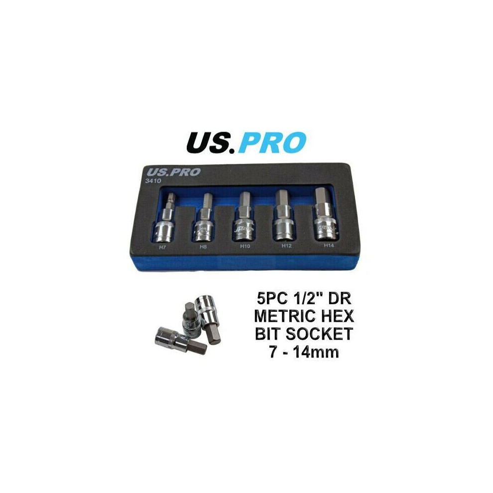 US PRO Tools 5PC 1/2" DR Metric Hex Bit Sockets 3410