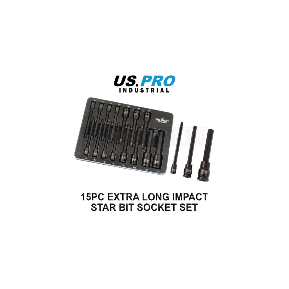 US PRO INDUSTRIAL 15pc Extra Long Impact Star Torx Socket Set T6 - T70 3736 - Image 6
