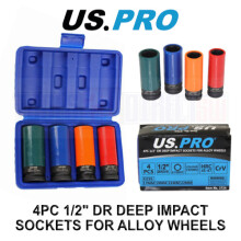 US PRO Tools 4pc 1/2" Dr Deep Impact Sockets For Alloy Wheels 17, 19, 21, 22mm 3724