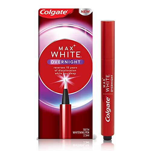 Colgate Max White Overnight Teeth Whitening Pen 2.5ml, Enamel Safe Whitening Pen for Discolouration, Whiter Teeth While You Sleep (1x2.5ml)