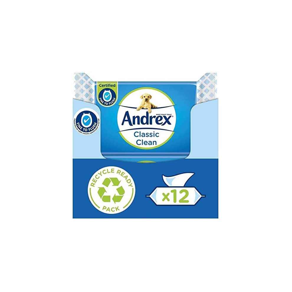 Andrex Classic Clean Washlets - Toilet Tissue Wet Wipes With Micellar Water - Flushable Washlets For A Shower Fresh Clean - Biodegradable And