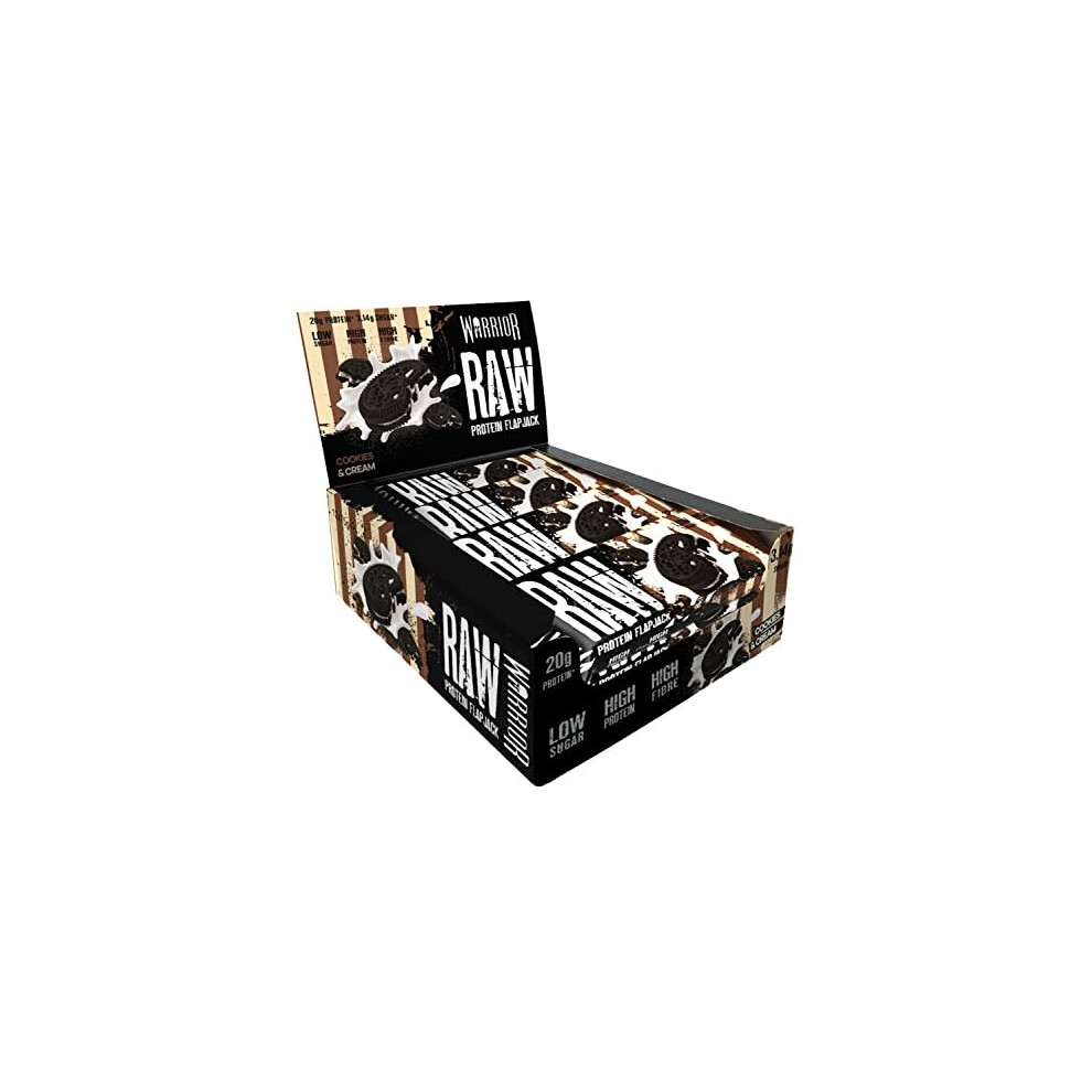 Warrior Cream Raw High Protein Flapjack Bars 21G Protein Each - Low Sugar Snack Bars - Pack Of 12 (Cookies & )