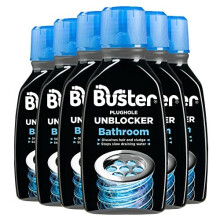 Buster Bathroom Plughole Unblocker, 300ml, Pack of 6, Unblock Hair & Sludge from Showers, Baths & Sinks – Fast-Acting Plughole Unclogger, Clears