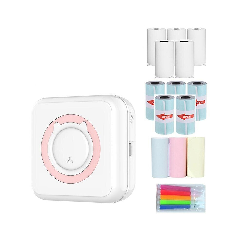 (Pink) Portable Mini Thermal Printer 200 Dpi Wireless Inkless Bluetooth Pocket Printer Pink 768645252375