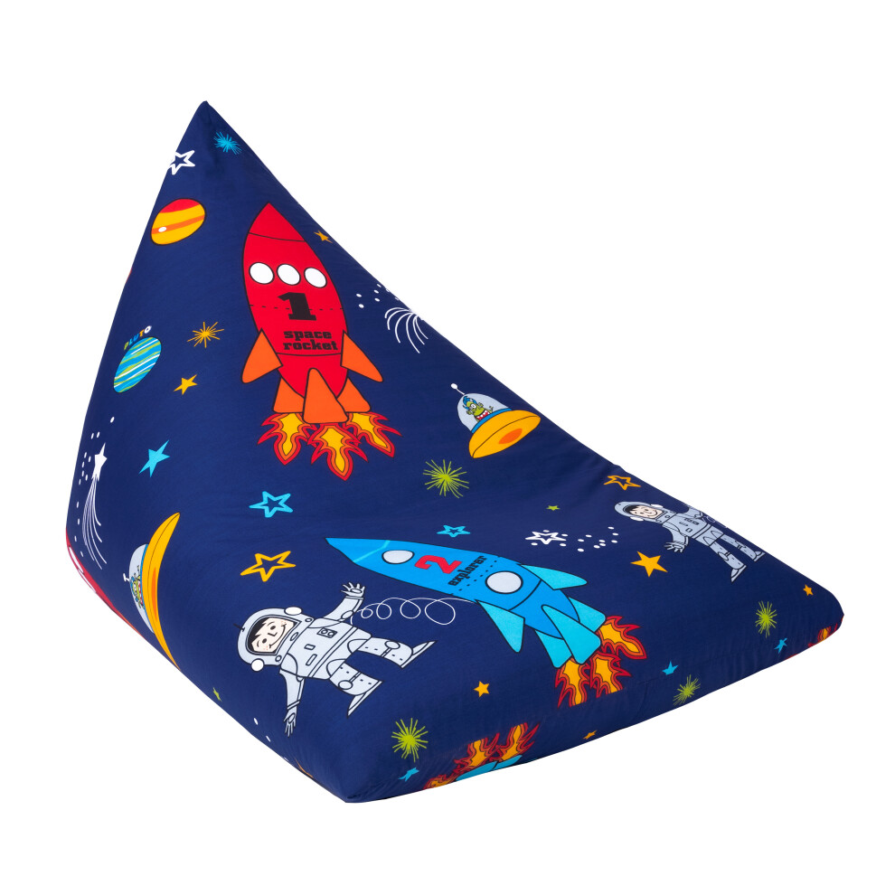 (Space Boy) Print Pyramid Shaped Children's Bean Bag Lounger Seat | Kids Character Beanbag Chair | Ready Filled Polycotton | Soft Comfortable Play Roo