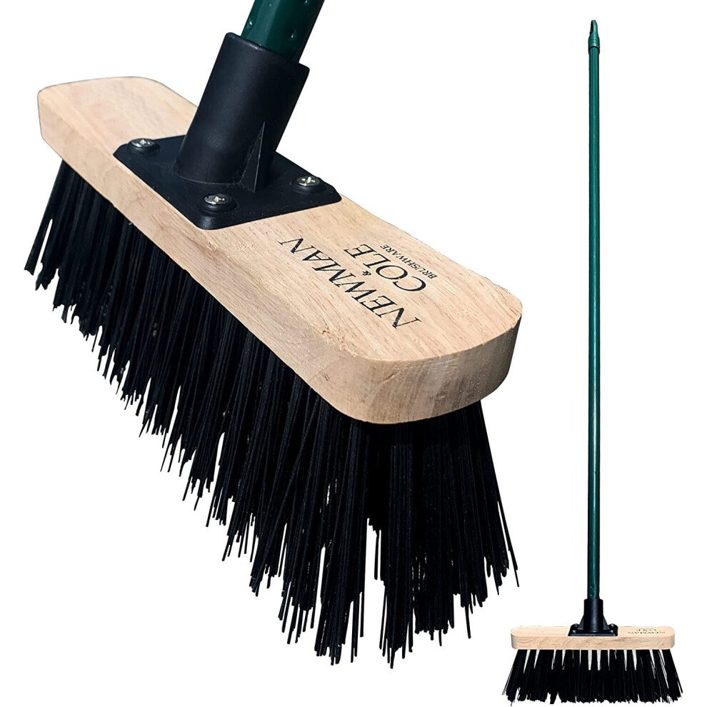 Outdoor Garden Broom Head with Handle Stiff Yard Brush Sweeping 10"