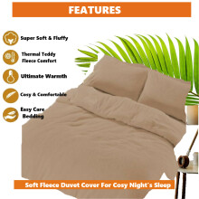 (Super King, Beige/Latte) Teddy Bear Fleece Duvet Cover Quilt Bedding Set Luxury Thermal Warm Cosy & Temperature Control Soft Fluffy Quilt Cover with Matching Pillow Cases