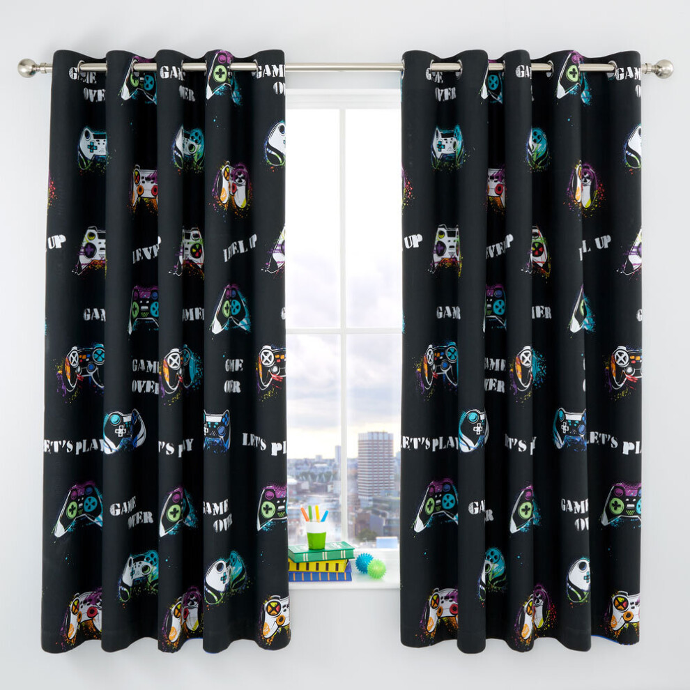 Catherine Lansfield Unisex Black Game Over Eyelet Curtains - Image 4