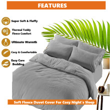 (Silver, Single) Teddy Bear Duvet Quilt cover Super Soft Warm Cozy Tempretur Control Bedding Set With Pillow Cases