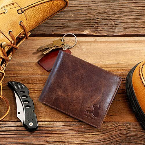 Mens RFID Blocking Bifold Wallet Soft Genuine Leather Brown Western 2