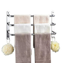 HONPHIER Towel Rail Chrome 3-Tier Bath Towel Rack with Hooks SUS 304 Stainless Steel Wall Mounted Towel Holder Towel Bar Rail for Kitchen B