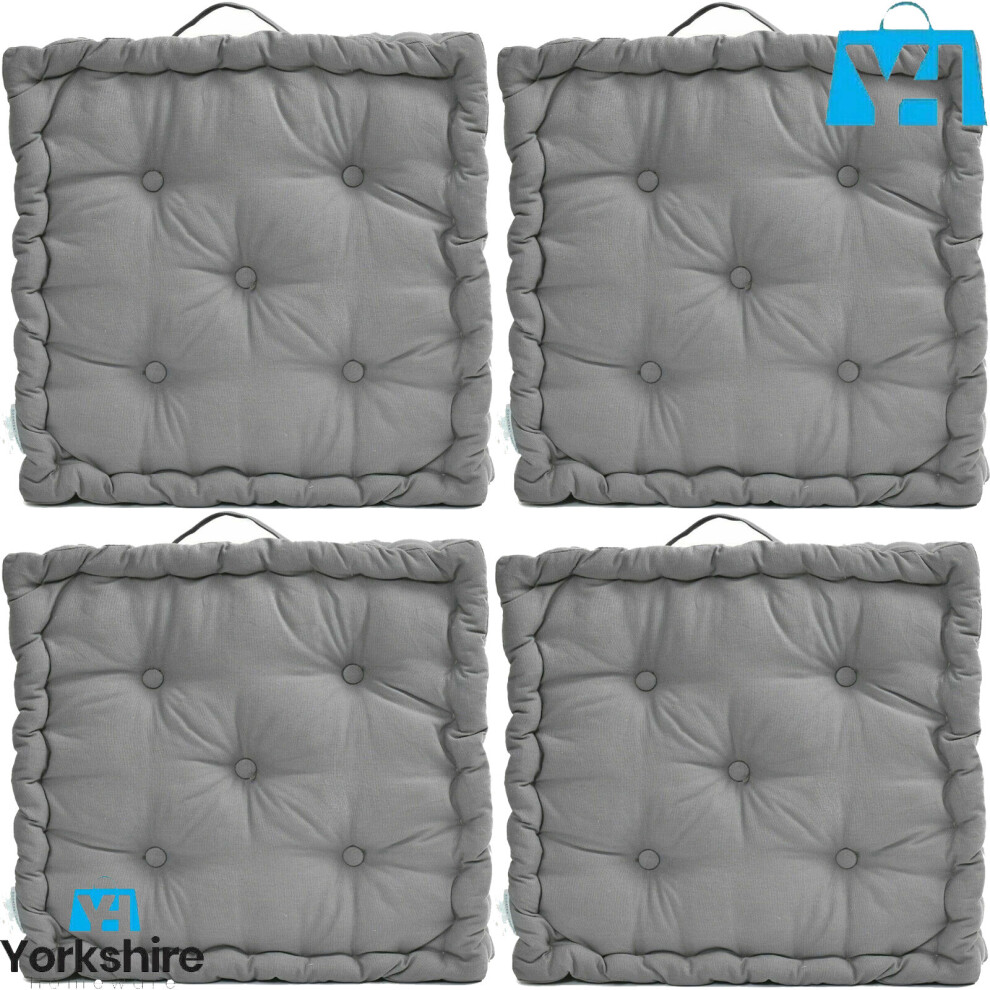 Yorkshire Homeware Ltd (4 X Cushions) Chunky Garden Indoor Outdoor Dining Chair Booster Cushion Cotton Thick Grey