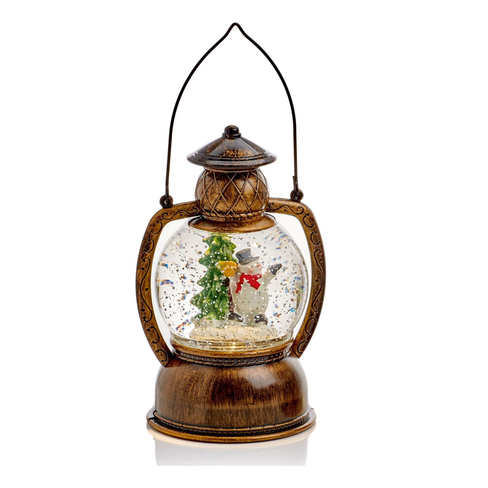 Premier Snowman Christmas Water Spinner Lantern With Warm Led White/Light