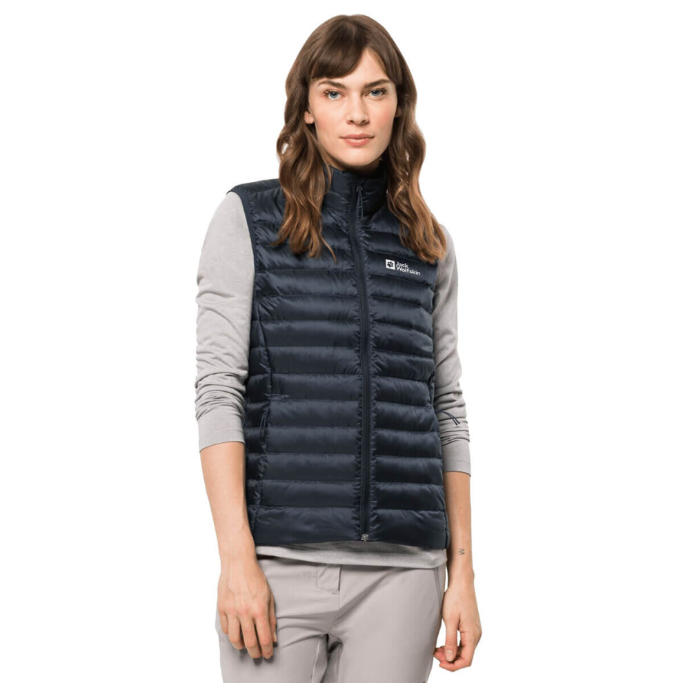 (L, Night Blue) Jack Wolfskin Womens 2022 Pack And Go Down Sleeveless Waterproof Gilet