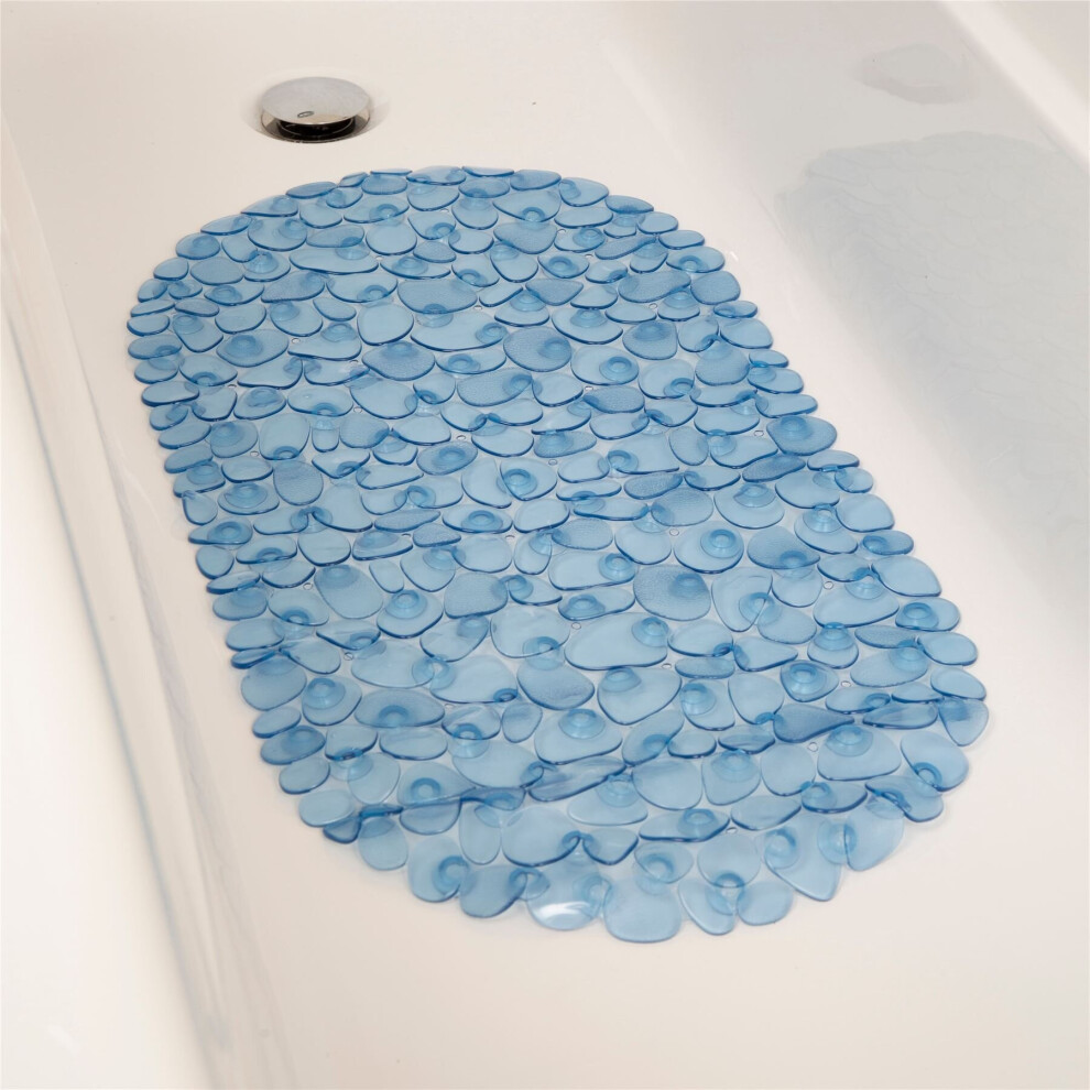 Croydex Pebbles Slip Resistant Bath Mat Easy Clean Blue Vinyl Suction Bathroom