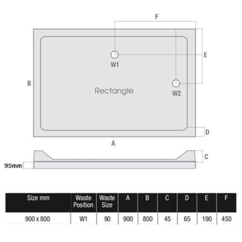 Hydrolux Easy Plumb Rectangular Shower Tray 900 x 800mm with Waste 2