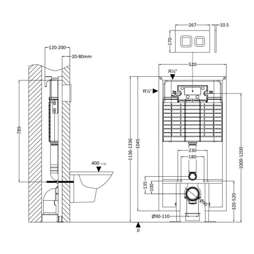 Bathroom Concealed Toilet Cistern Frame Push Button Compact Wall Hung Modern 2