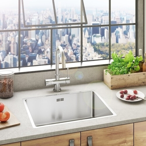 Reginox New York Kitchen Sink Rectangular 1 Bowl Stainless Steel Basket Waste 1