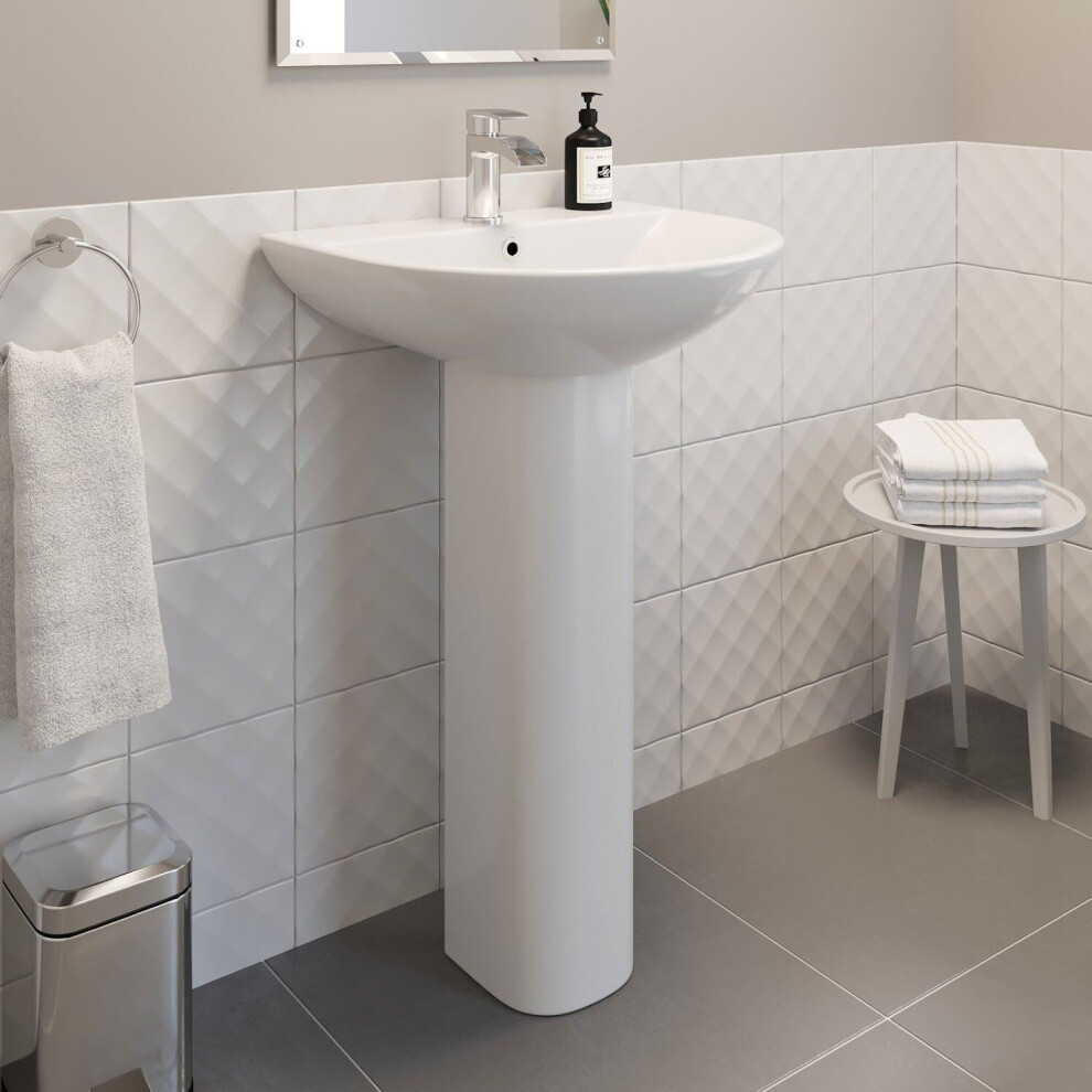 Modern Bathroom Basin Sink And Full Pedestal Ceramic Single Tap Hole White 550Mm 5056093679147