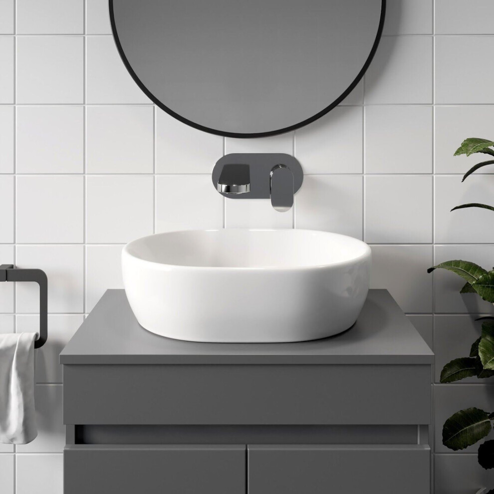 Ceramic Bathroom Vanity Wash Basin Sink Countertop Oval Modern 480 X 350Mm White 5056467235573