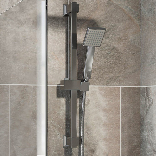 Chrome Square Shower Kit Head Single Spray Adjustable Riser Rail Bathroom Luxury 1