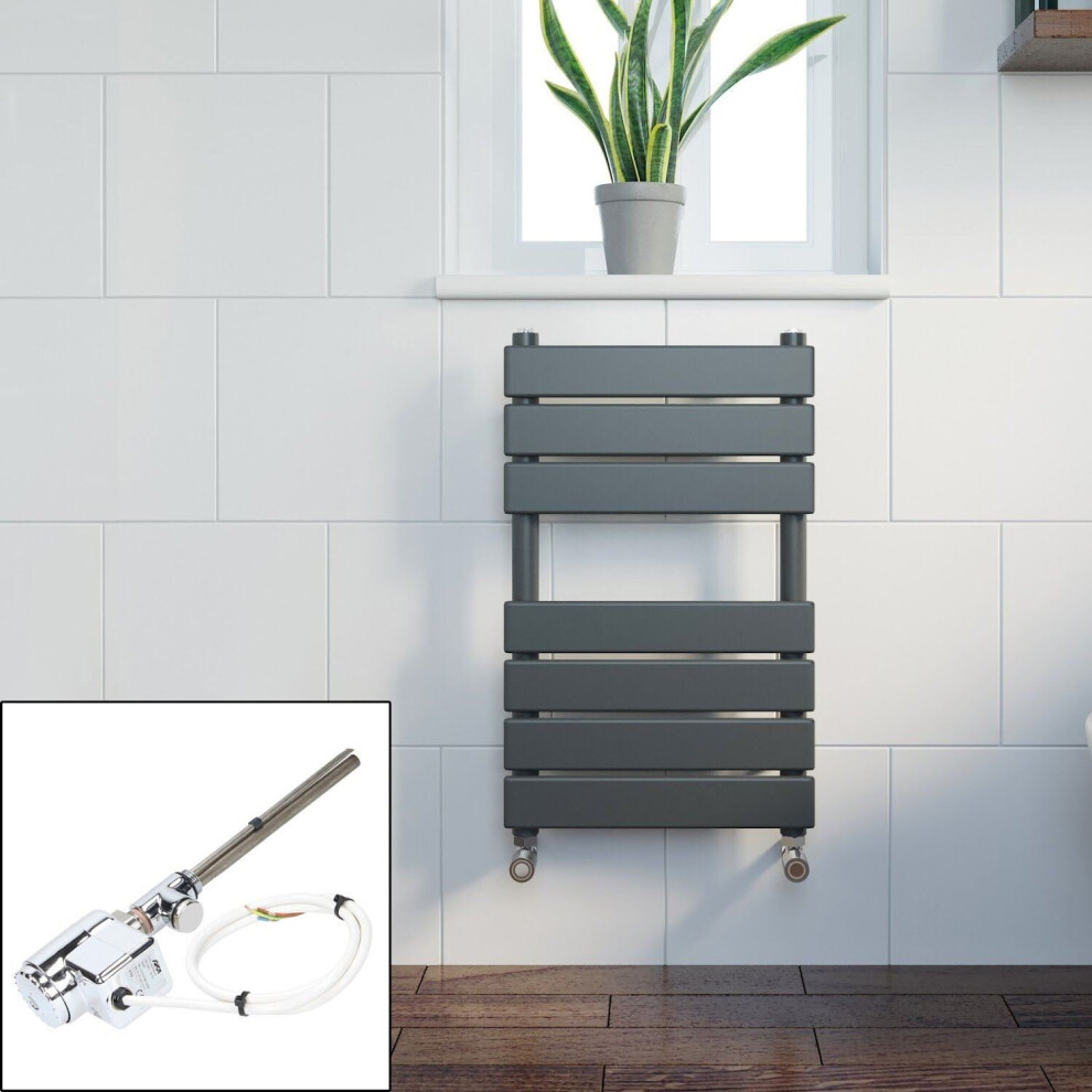 Bathroom 650X400mm Thermostatic Heated Towel Rail Radiator Anthracite Flat Panel 5056093674524