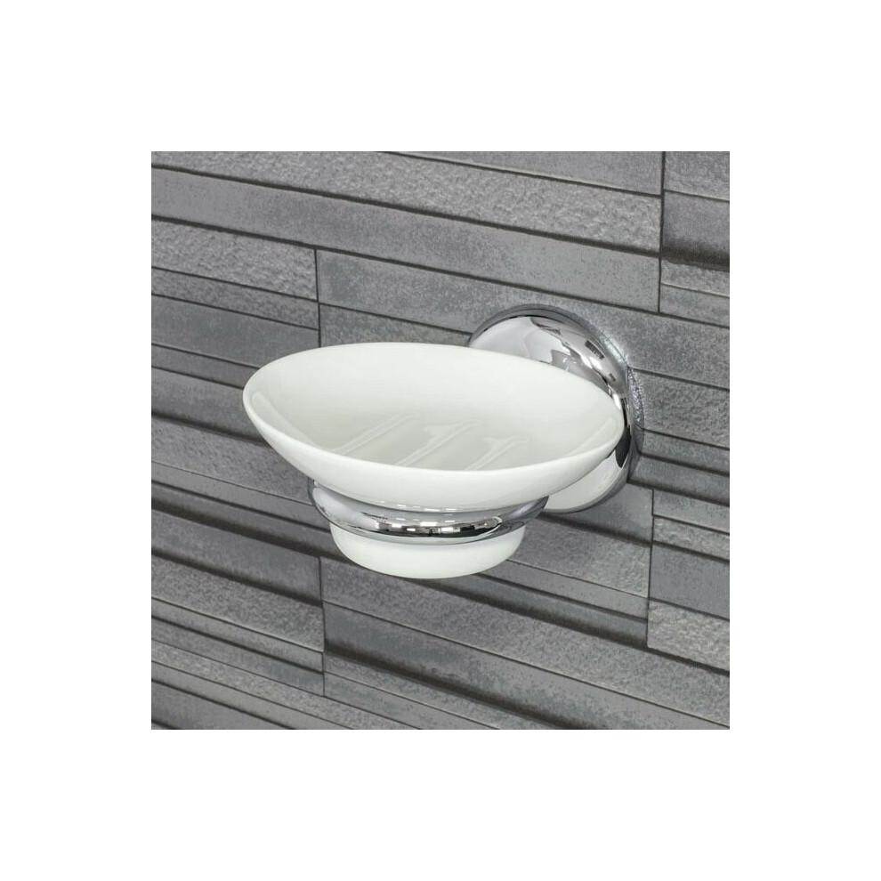 Croydex Grosvenor Bathroom Ceramic Soap Dish Modern Wall Mounted Chrome Holder-image-OPC-P9SVNKG-NEW
