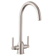 Modern Parma Kitchen Sink Dual Lever Mono Modern Mixer Tap Swivel Spout Brushed