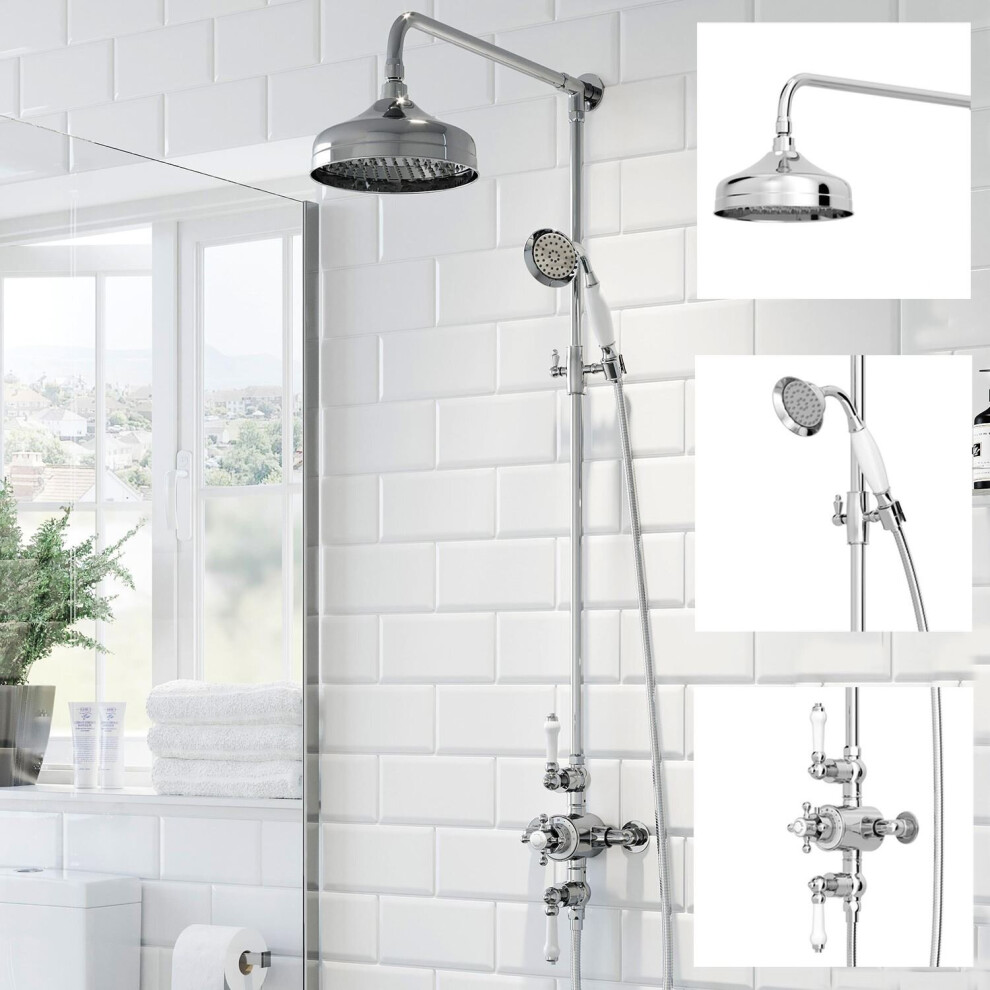 Traditional Chrome Thermostatic Mixer Shower Crosshead Valve with Round Drench