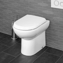 BTW Back To Wall Toilet Pan WC Round Modern Top Mount Soft Close Seat White