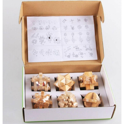 3D Wooden Cube Brain Teaser Jigsaw Lock Puzzle Educational Toy Set