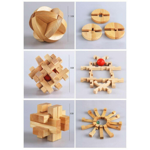 3D Wooden Cube Brain Teaser Jigsaw Lock Puzzle Educational Toy Set 2