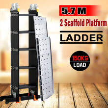 5.7M Aluminium Folding Ladder Multi-Purpose Extension w/Plarform