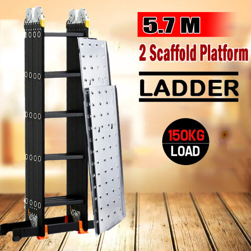 5.7M Aluminium Folding Ladder Multi-Purpose Extension w/Plarform