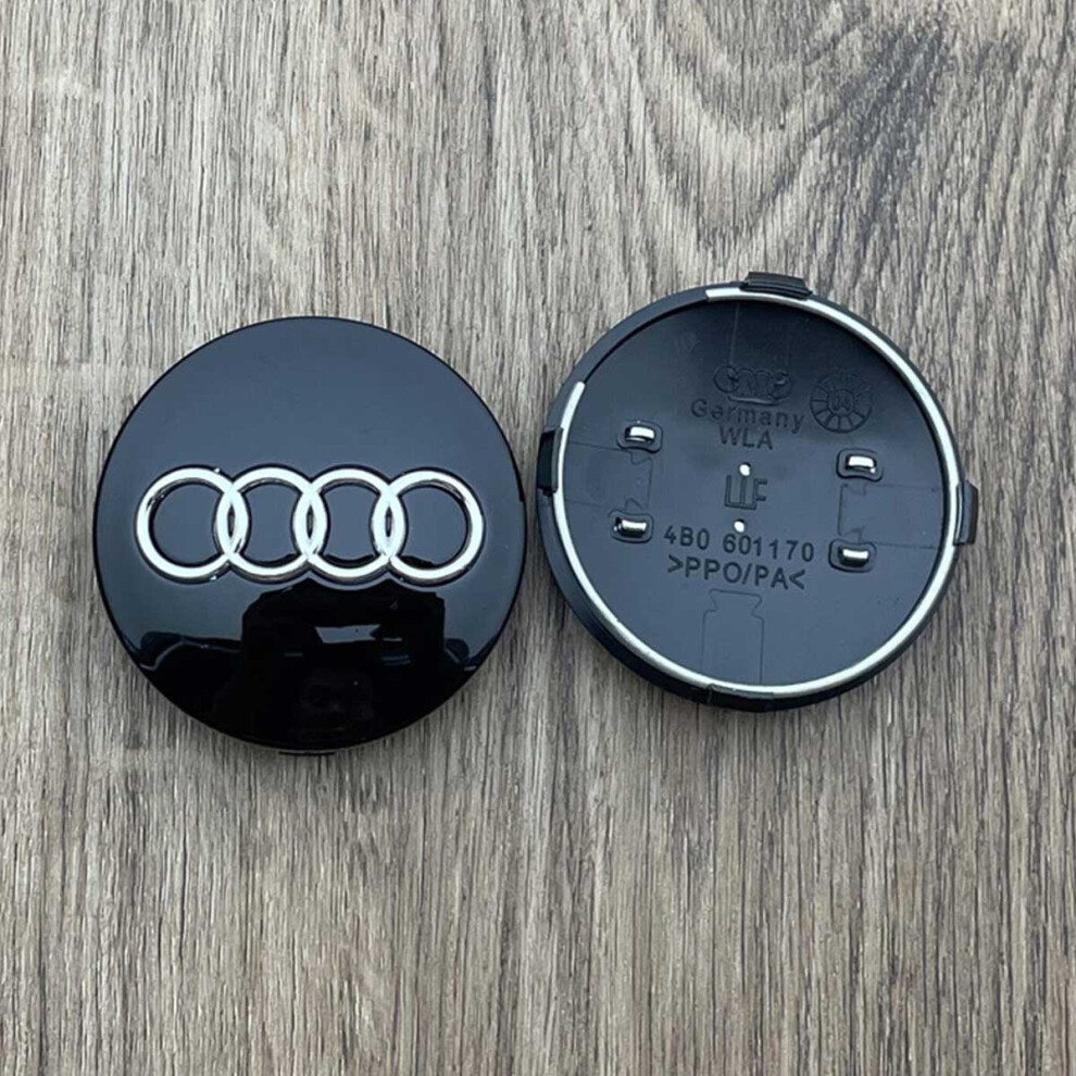 (1#) 4X Audi Wheel Centre Hub Caps Badges Emblems 60Mm For A3 A4l A6l Q3 Q5l Q7 A5 A7 Q2l Black/Grey 767665182921