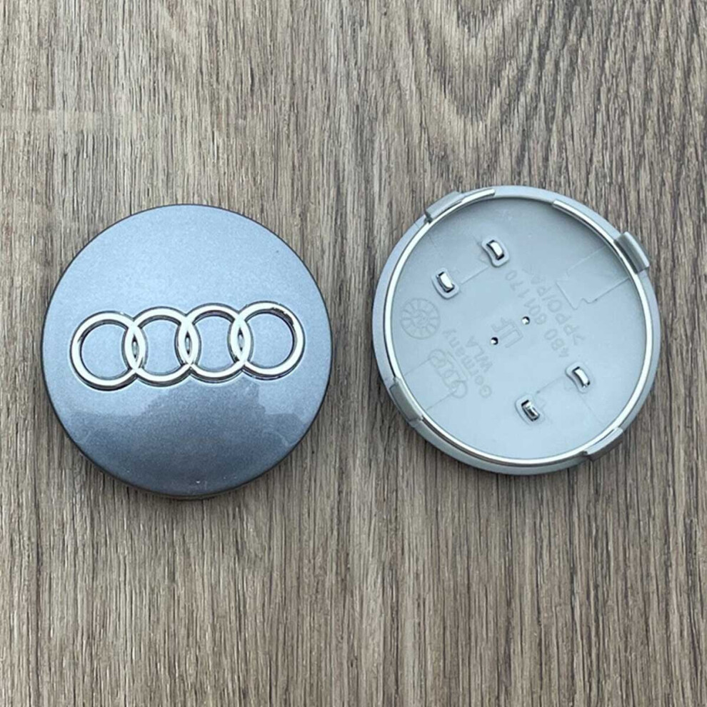 (4#) 4X Audi Wheel Centre Hub Caps Badges Emblems 60Mm For A3 A4l A6l Q3 Q5l Q7 A5 A7 Q2l Black/Grey 767665182761