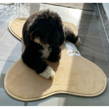 (Large, Beige) Bone Shaped Pet Feeding Mat NonSlip Dog Cat Bed