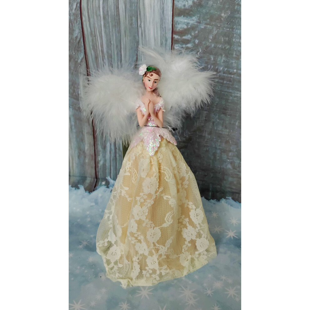 Christmas Angel Tree Topper Lace Dress Traditional Decoration 24cm