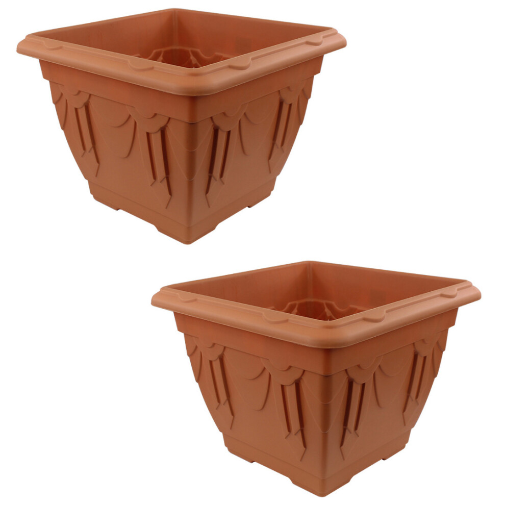 (Terracotta, 2) XL Garden Patio Planters Venetian Flower Bulb Pots Raised Porch Balcony Terrace-image-OPC-P9SW6RG-NEW
