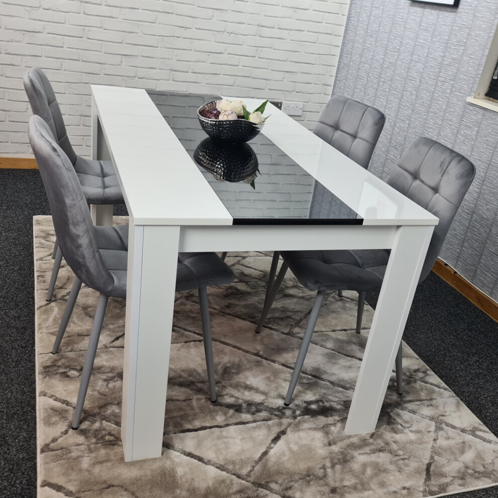 Kitchen Dining Table Set Of 4 Wooden Table Grey Velvet Tufted Chairs