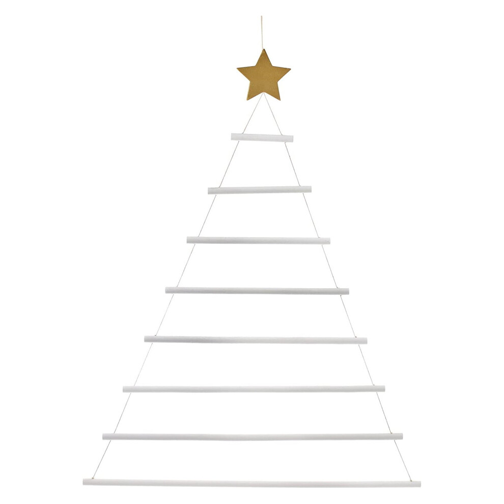 Sass & Belle Home Decor Wooden Hanging White Christmas Tree & Gold Star