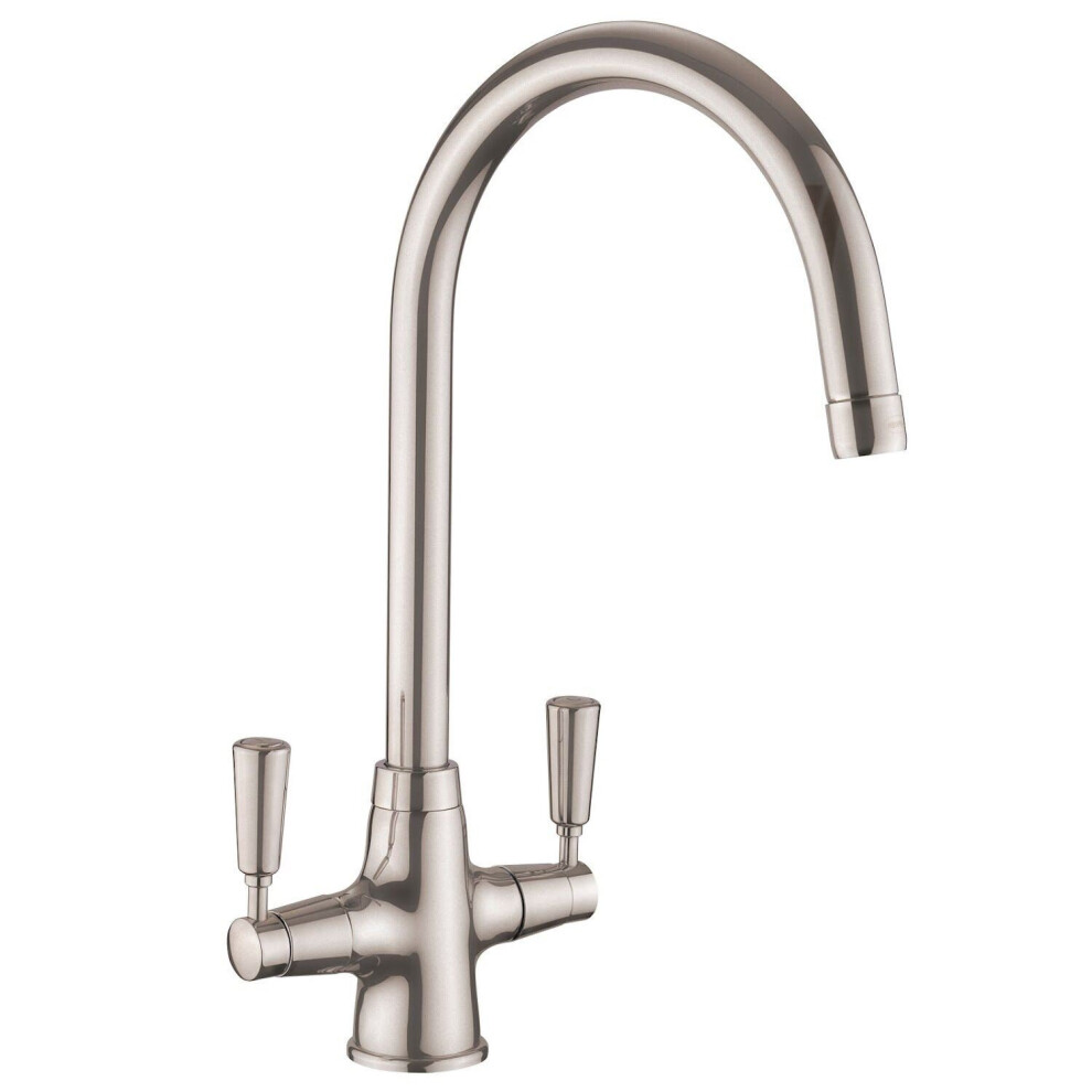 Kitchen Sink Basin Dual Lever Mono Traditional Mixer Tap Swivel Spout Brushed